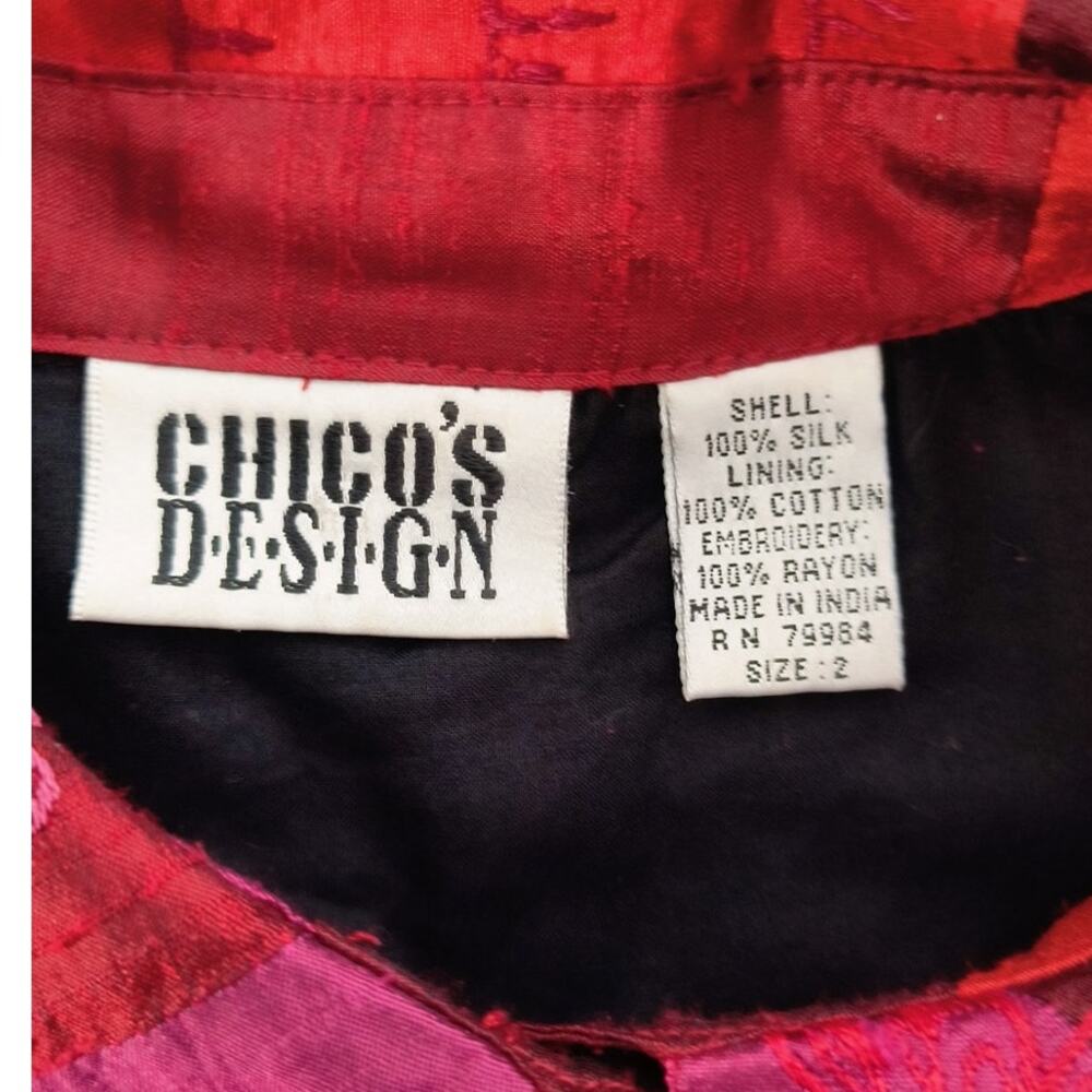 Chicos Design 100% Silk Beaded Patchwork Shirt Jacket Boho Art to Wear Shacket - Picture 2 of 16